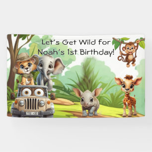 Bannière d'anniversaire Safari dans la Jungle Wild