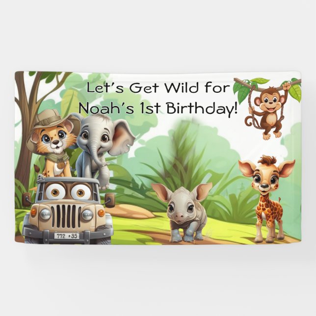 Bannière d'anniversaire Safari dans la Jungle Wild (Horizontal)