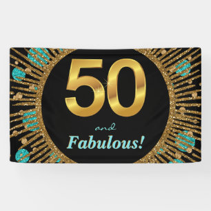 Bannière d'anniversaire turquoise et or pour femme