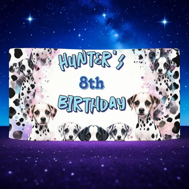 Bannière d'anniversaire Whimsical Dalmatien bleu v (Créateur téléchargé)
