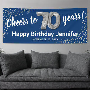 Bannière de 70e anniversaire Blue Silver Glitter