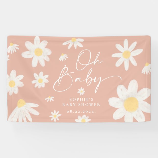 Bannière de Baby shower à fleurs rose Boho (Horizontal)