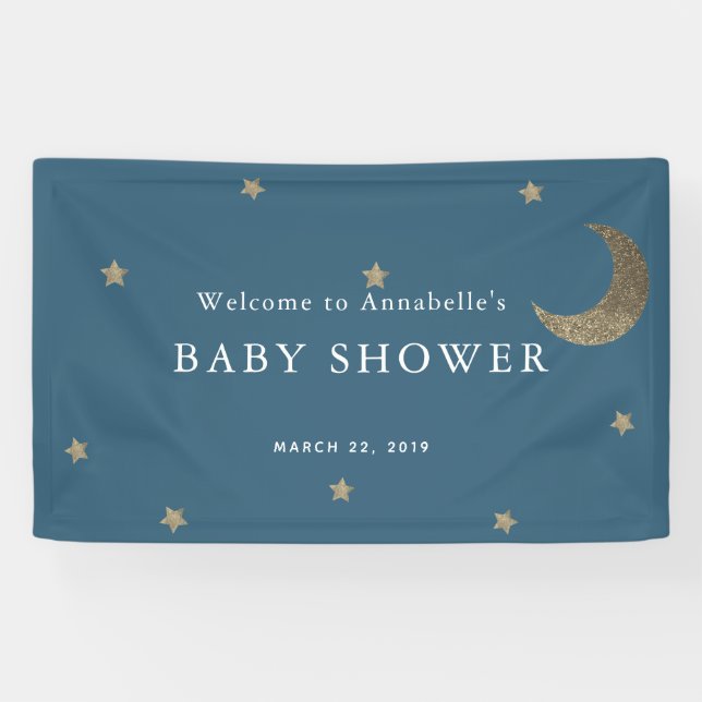 Bannière de Baby shower bleu marine Gold Stars & M (Horizontal)