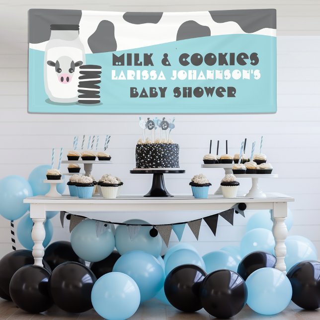Bannière de Baby shower BLUE Cow Milk and Cookies (Créateur téléchargé)