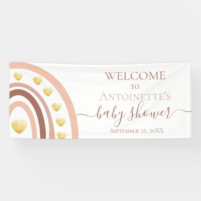Bannière de Baby shower Boho Arc-en-ciel rose (Horizontal)
