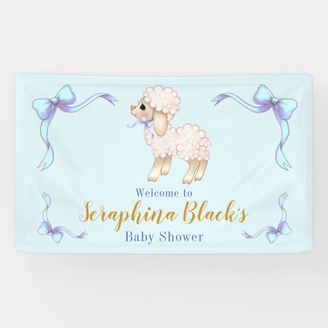 Bannière de Baby shower d'agneau de garçon bleu do (Horizontal)