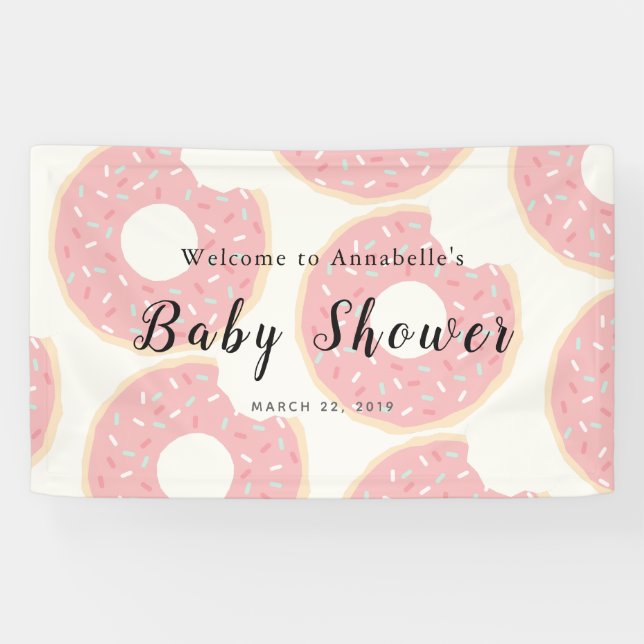 Bannière de Baby shower de Donut rose (Horizontal)
