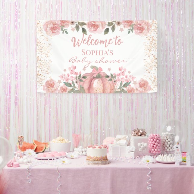 Bannière de Baby shower de fille Citrouille rose (Fête)