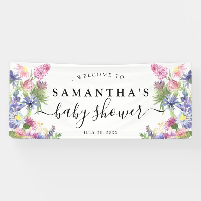 Bannière de Baby shower de Fleur sauvage d'aquarel (Horizontal)