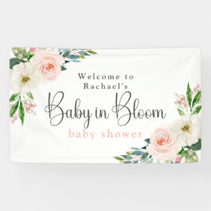 Bannière de Baby shower de fleurs rose pâle en fle