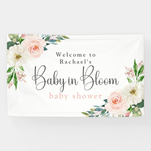 Bannière de Baby shower de fleurs rose pâle en fle (Horizontal)