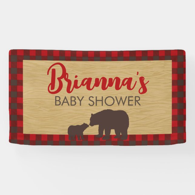 Bannière de Baby shower de l'ours maman (Horizontal)
