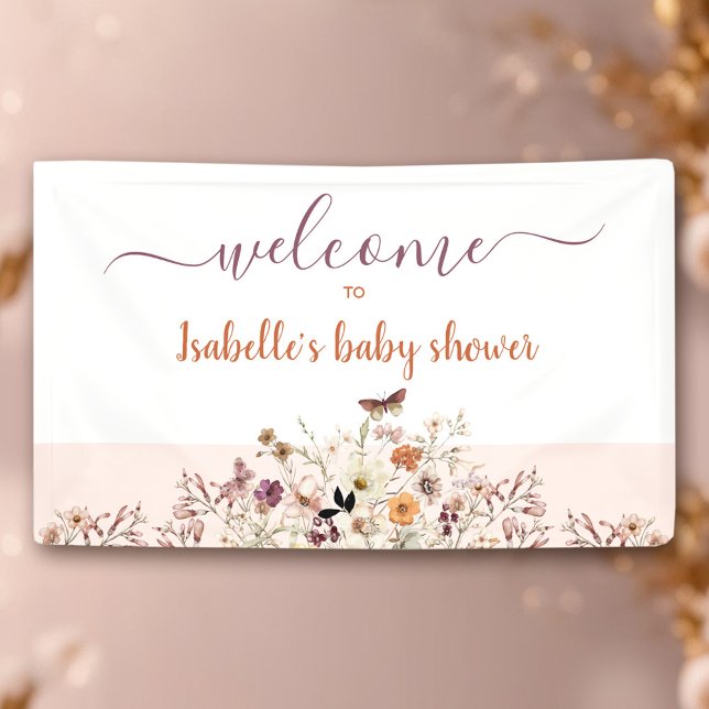Bannière de Baby shower de petite fille rose Fleur (Little Wildflower Pink Girl Baby Shower Banner)