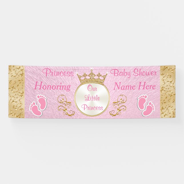 Bannière de Baby shower de princesse rose personna (Horizontal)