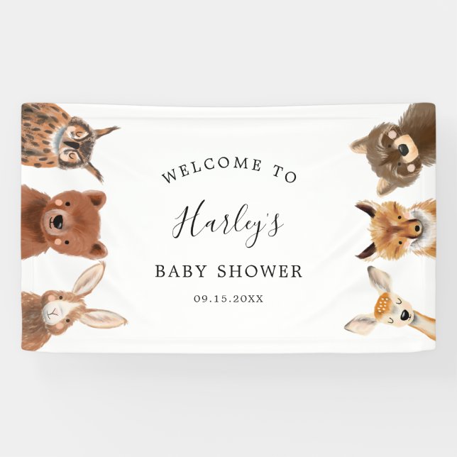 Bannière de Baby shower des animaux de bois (Horizontal)