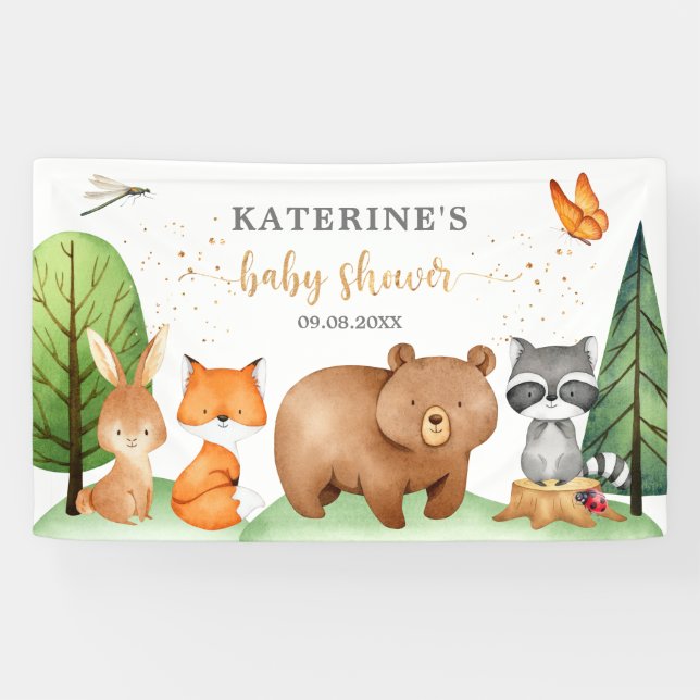 Bannière de Baby shower des animaux forestiers (Horizontal)