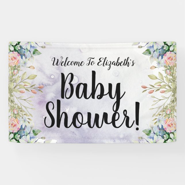 Bannière de Baby shower des fleurs d'aquarelle (Horizontal)