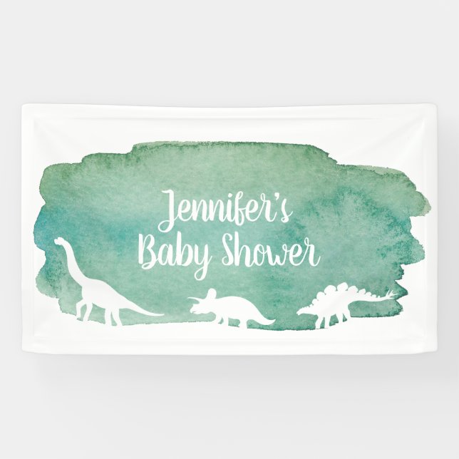 Bannière de Baby shower Dinosaur Aquarelle Verte (Horizontal)