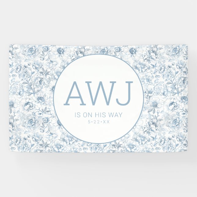 Bannière de Baby shower Dusty Blue Chinoiserie (Horizontal)