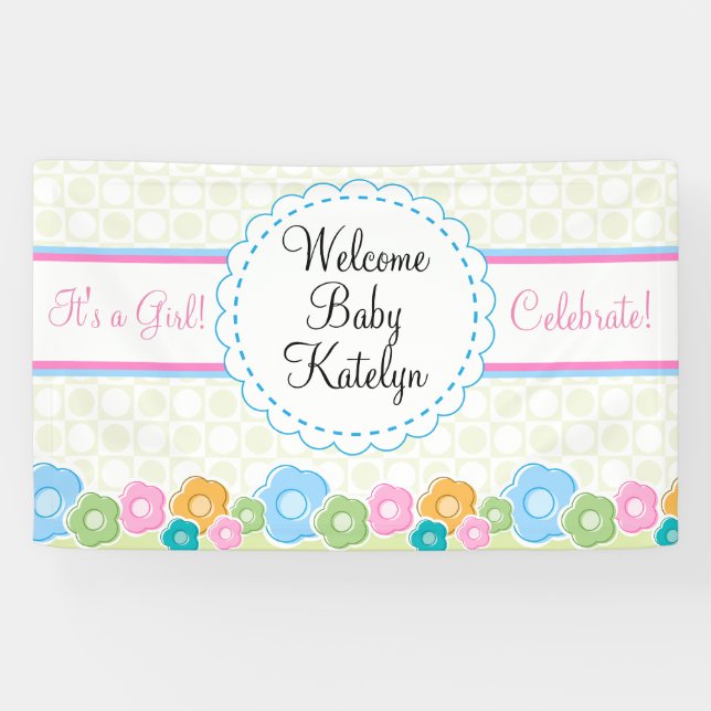 Bannière de Baby shower Fleur Jardin Personnalisé (Horizontal)