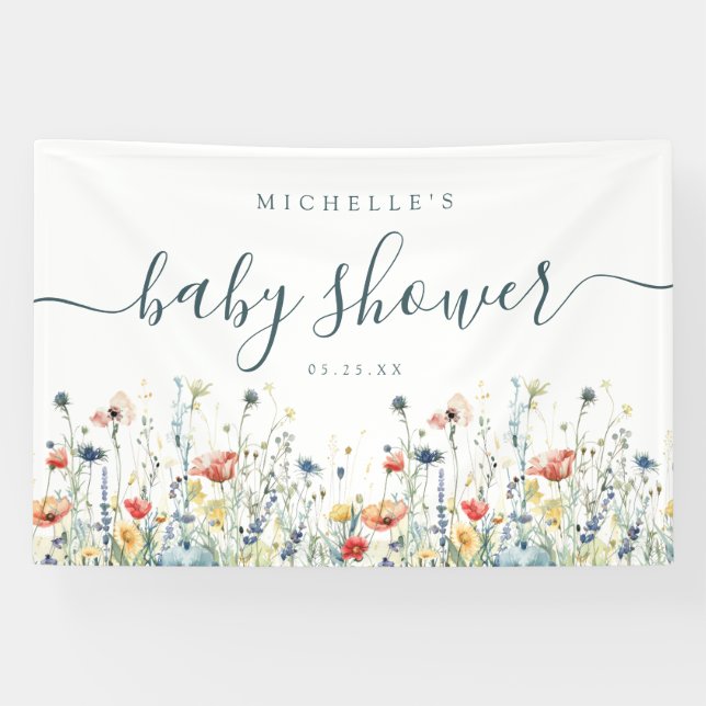 Bannière de Baby shower Fleur sauvage dynamique (Horizontal)