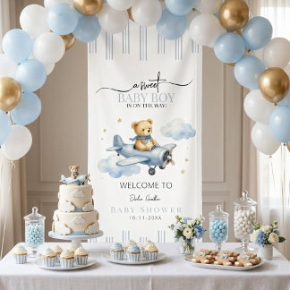 Bannière de Baby Shower Ourson Pilote Minuscule