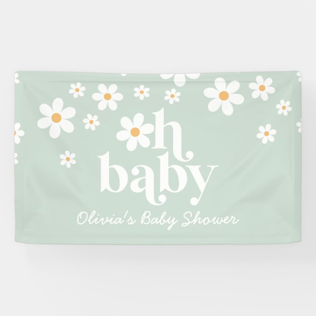 Bannière de Baby shower Retro Daisy Boho (Horizontal)