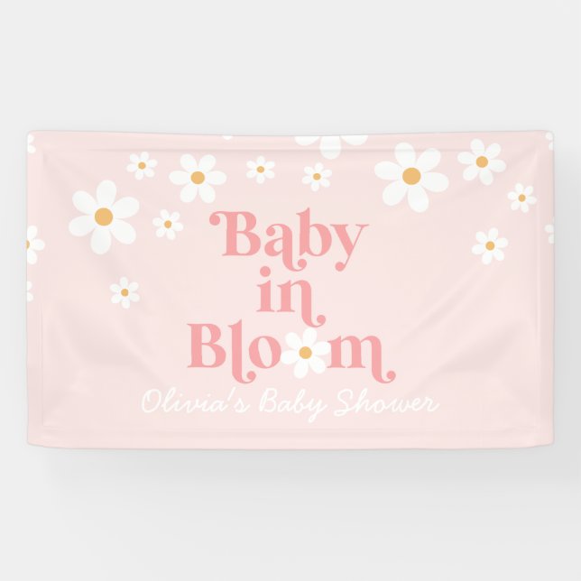 Bannière de Baby shower Retro Daisy Rose Baby in B (Horizontal)