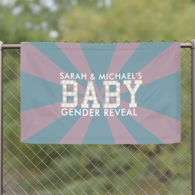 Bannière de Baby shower rose et bleu révélateur de (Gender Reveal Baby Shower Banner with space for your names)