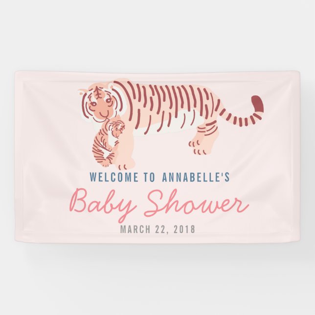 Bannière de Baby shower Tiger & Cub Rose Mom (Horizontal)