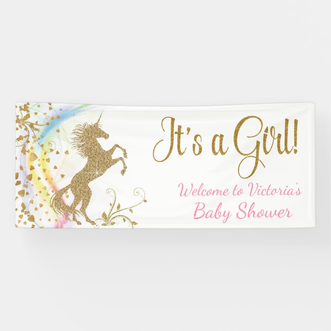 Bannière de Baby shower Unicorn mignonne (Horizontal)