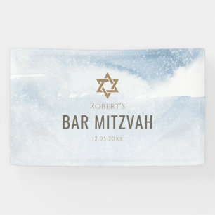 Bannière de Bar Mitzvah à l'aquarelle bleu poussié