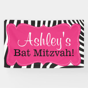 Bannière de Bat mitzvah d'impression rose personna