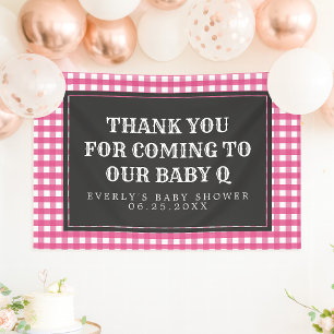 Bannière de bienvenue Baby Q à carreaux roses pour