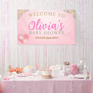 Bannière de bienvenue Baby Shower Rose Pâle Floral