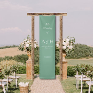 Bannière de bienvenue de mariage en tissu vert sau