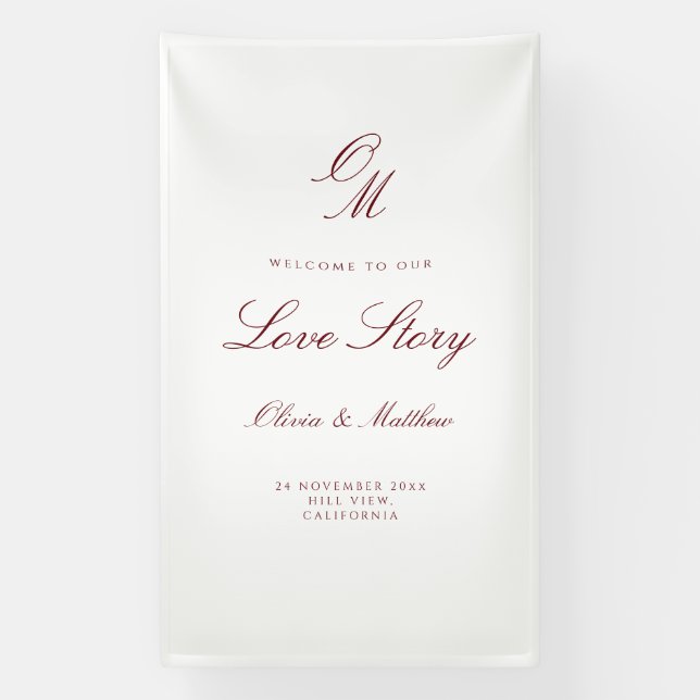 Bannière de bienvenue de mariage rouge burgundy ro (Verticale)