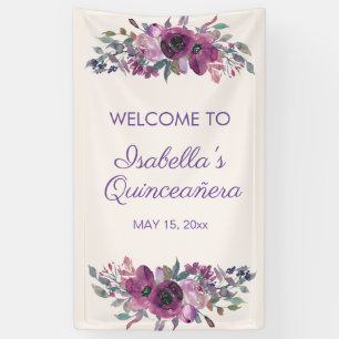 Bannière de bienvenue de Quinceañera florale aquar