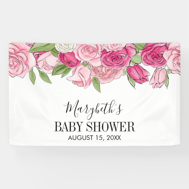 Bannière de bienvenue des Roses d'aquarelle rose (Horizontal)