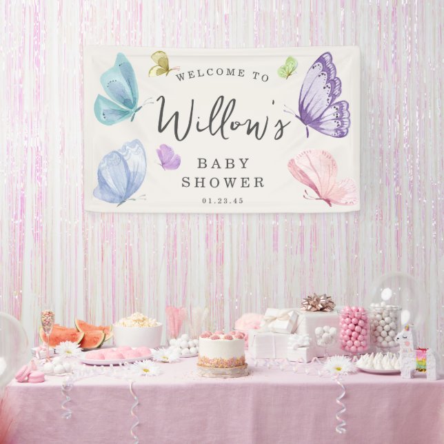 Bannière de bienvenue du Baby shower à papillons B (Fête)