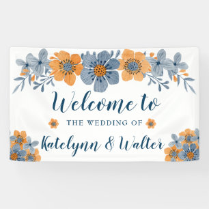 Bannière de bienvenue du Mariage aux fleurs bleues