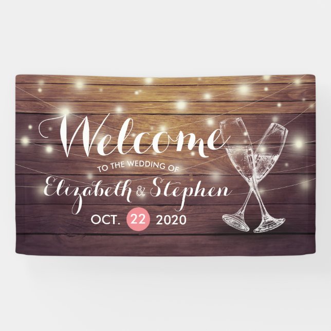 Bannière de bienvenue mariage Verre de Champagne L (Horizontal)