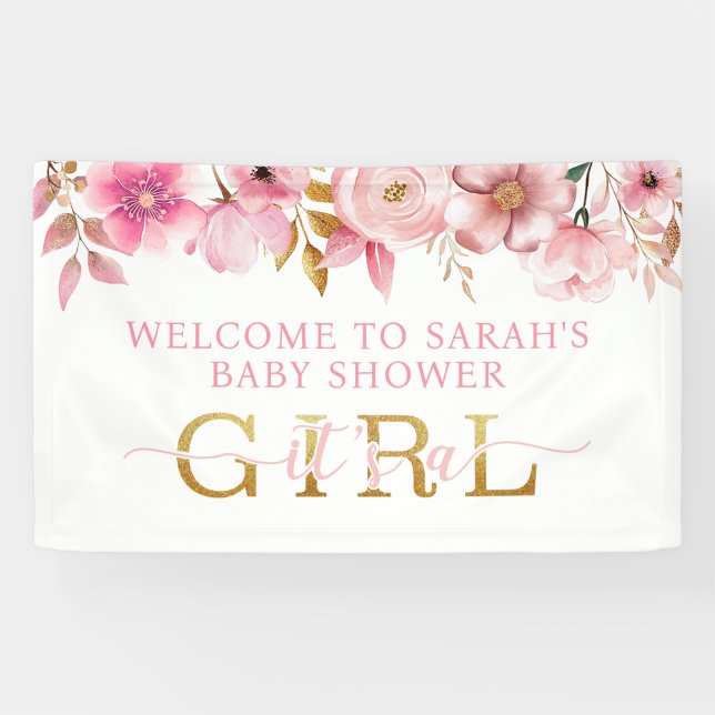 Bannière de bienvenue pour Baby Shower fille rose  (Horizontal)