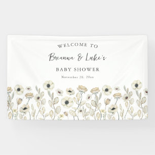 Bannière de bienvenue pour baby shower fleurs blan