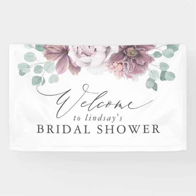 Bannière de bienvenue pour mariée florale Mauve /  (Horizontal)