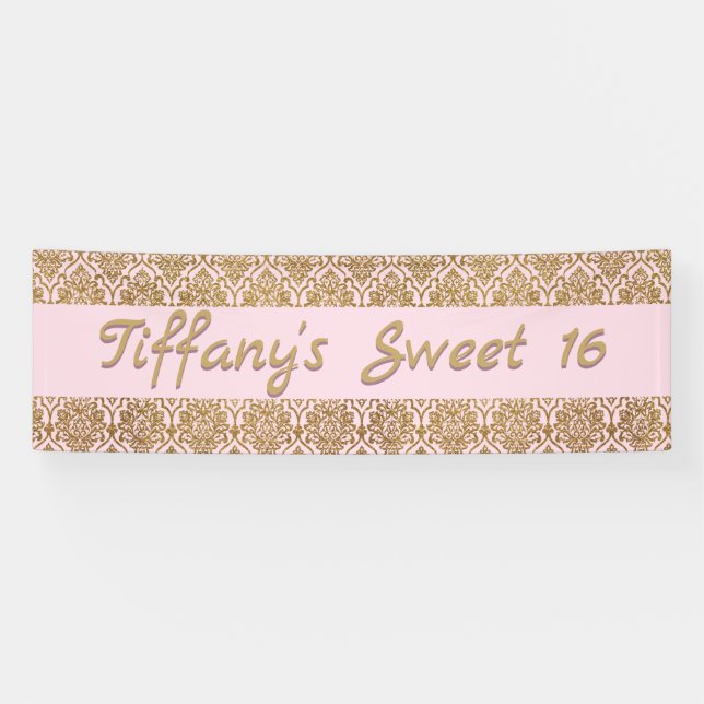 Bannière de célébration Gold et Pink Damask (Horizontal)