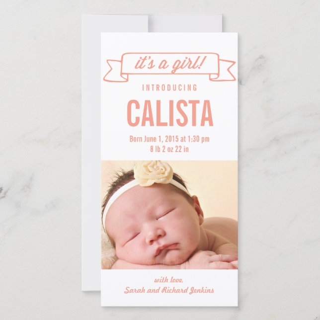 Bannière de charme bébé fille Faire-part de naissa (Devant)