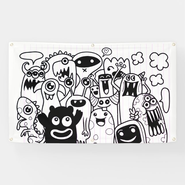 Bannière DE CRITTER DE DOODLE MONSTER HEUREUX (Horizontal)