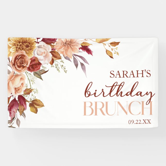 Bannière de déjeuner d'anniversaire floral orange  (Horizontal)