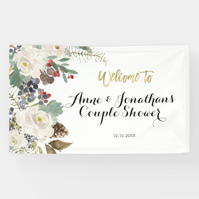 Bannière de douche en couple de Noël Floral (Horizontal)